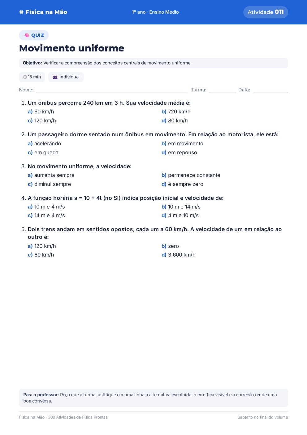 Quiz: Movimento uniforme